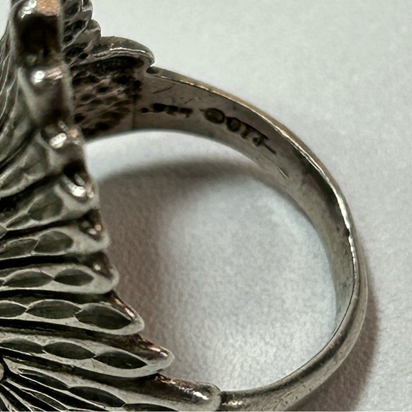 Vintage Signed Ted Ott Sterling Silver 925 Native Indian Chief Onyx Headdress - Picture 6 of 9